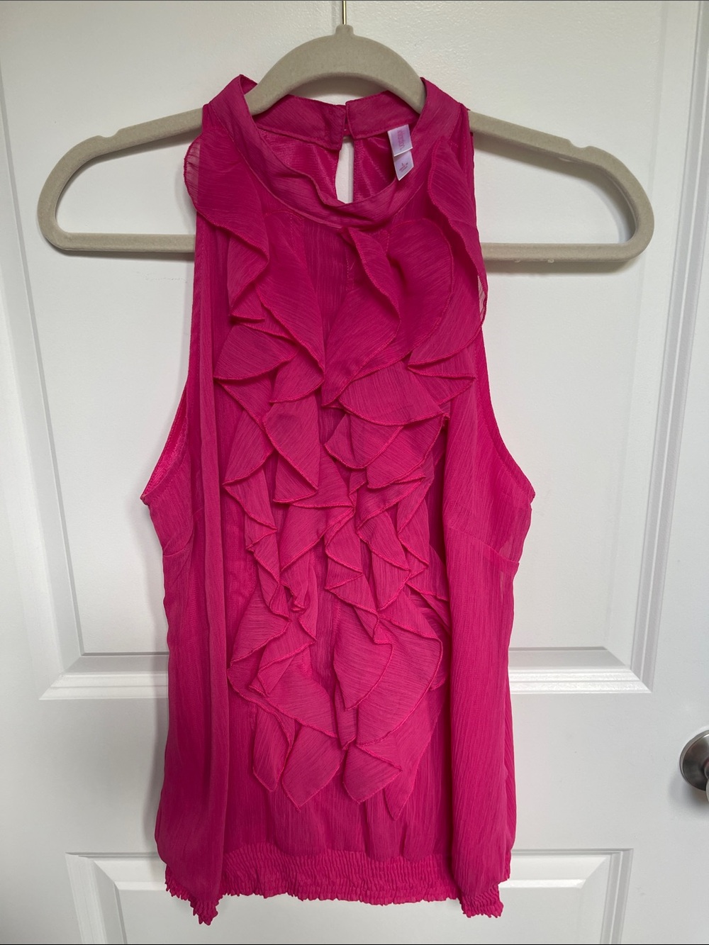 Xhilaration Hot Pink Ruffle Halter Tank